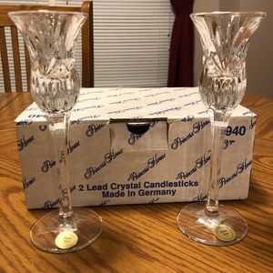 2 lead crystal candlesticks